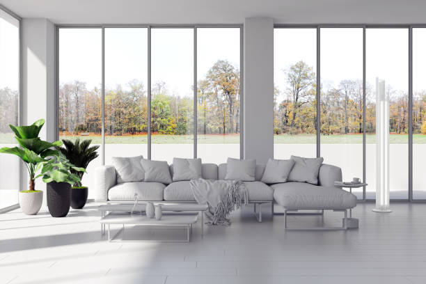 istock Large luxury modern bright interiors Living room mockup illustration 3D rendering image 2155421526