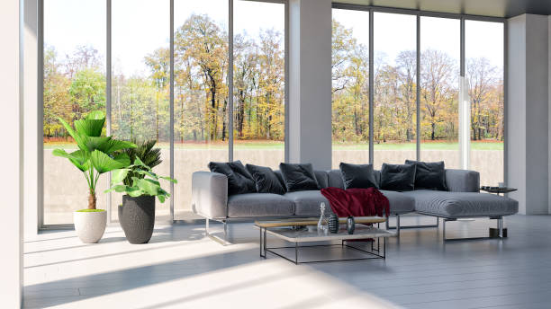 istock Large luxury modern bright interiors Living room mockup illustration 3D rendering image 2155421557