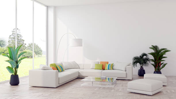 istock Large luxury modern bright interiors Living room mockup illustration 3D rendering image 2155421559
