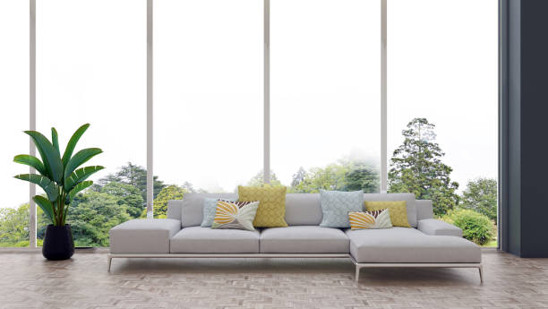 istock Large luxury modern bright interiors Living room mockup illustration 3D rendering image 2155421584