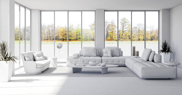 istock Large luxury modern bright interiors Living room mockup illustration 3D rendering image 2155421612