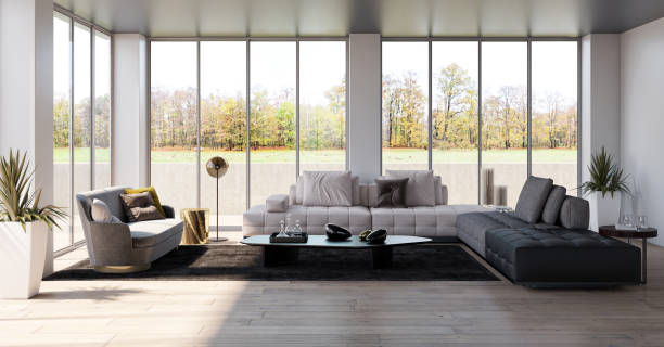 istock Large luxury modern bright interiors Living room mockup illustration 3D rendering image 2155421623