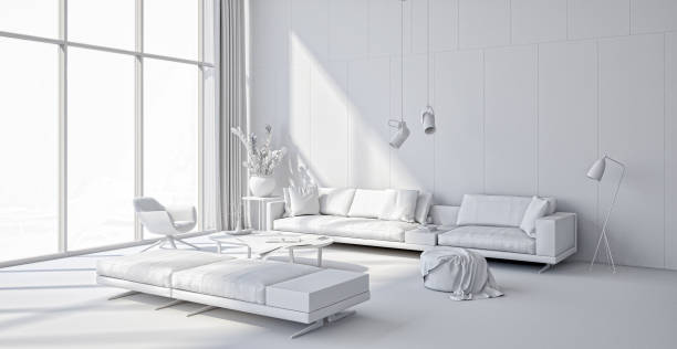 istock Large luxury modern bright interiors Living room mockup illustration 3D rendering image 2155421629