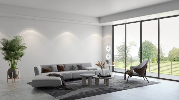 istock Large luxury modern bright interiors Living room mockup illustration 3D rendering image 2155421696