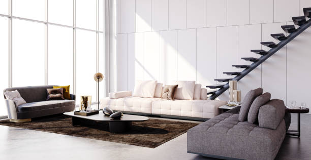 istock Large luxury modern bright interiors Living room mockup illustration 3D rendering image 2155421780