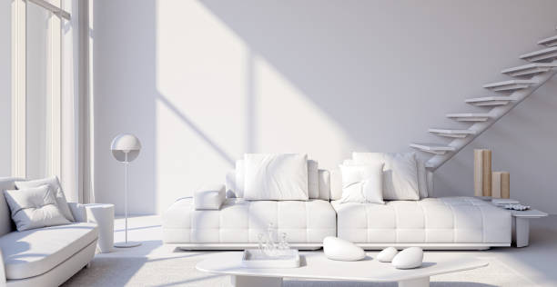 istock Large luxury modern bright interiors Living room mockup illustration 3D rendering image 2155421792