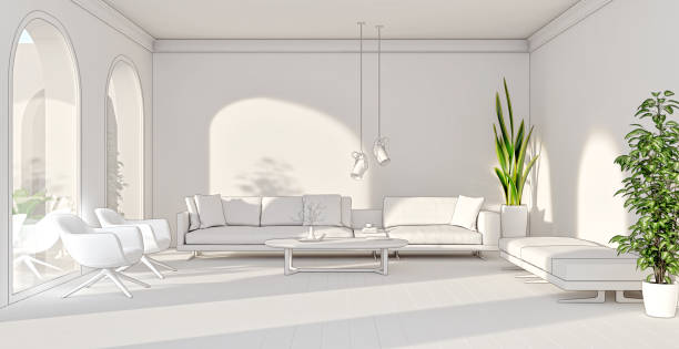 istock Large luxury modern bright interiors Living room mockup illustration 3D rendering image 2155421815