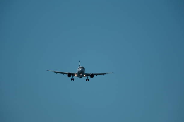 Airplane landing at the airport on a sunny day