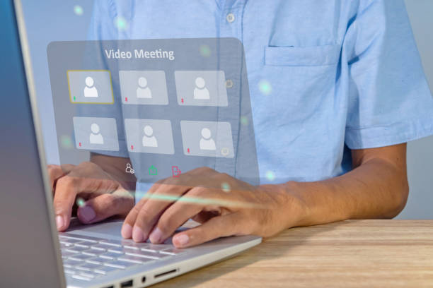 istock Man using a laptop for online meeting. Learning or meeting online with video conference. 2155422898