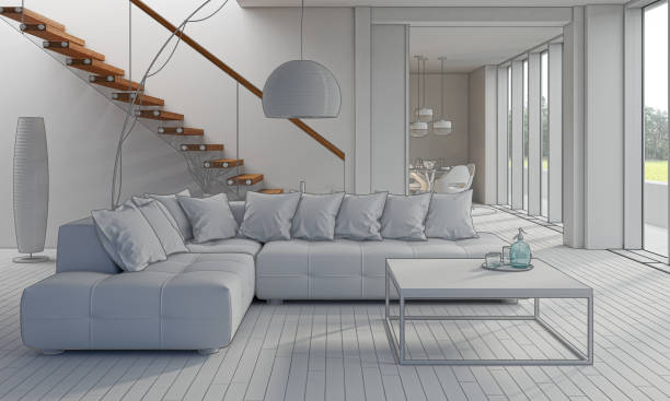 istock Large luxury modern bright interiors Living room mockup illustration 3D rendering image 2155429505
