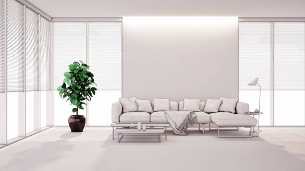 istock Large luxury modern bright interiors Living room mockup illustration 3D rendering image 2155429604