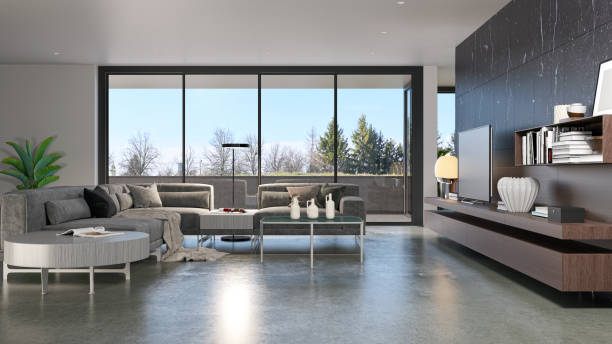 istock Large luxury modern bright interiors Living room mockup illustration 3D rendering image 2155429713