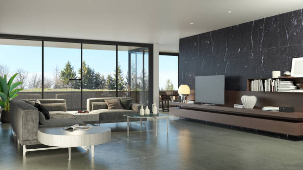 istock Large luxury modern bright interiors Living room mockup illustration 3D rendering image 2155429720