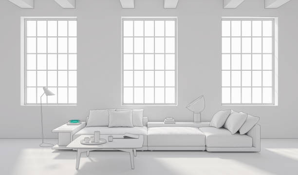istock Large luxury modern bright interiors Living room mockup illustration 3D rendering image 2155429829