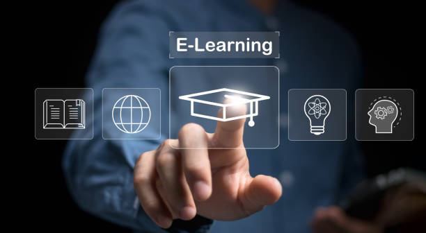 istock Concept of Online education. man use Online education training and e-learning webinar on internet for personal development and professional qualifications. Digital courses to develop new skills. 2155433709