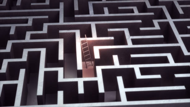 istock Rectangle Maze Concrete and Stairs Orange Light concept 2155437907