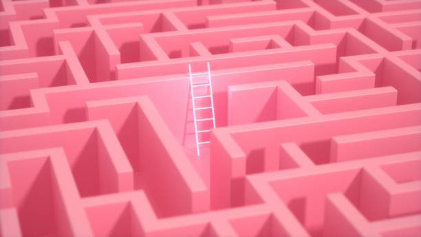 istock Rectangle Shaped Maze Staircase with Pink Color and Neon Lights 2155438031
