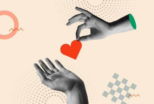 istock Hand giving red heart in contemporary art collage vectro illustration 2155438085