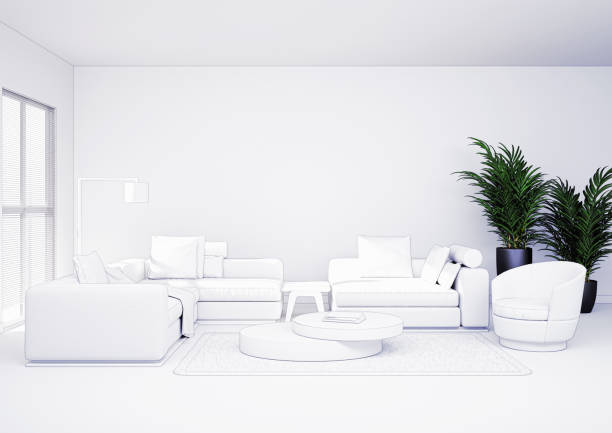 istock Large luxury modern bright interiors Living room mockup illustration 3D rendering image 2155438592