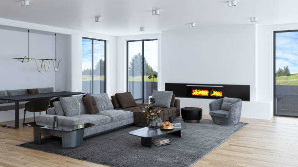 istock Large luxury modern bright interiors Living room mockup illustration 3D rendering image 2155439666