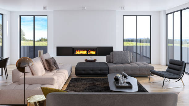 istock Large luxury modern bright interiors Living room mockup illustration 3D rendering image 2155439750