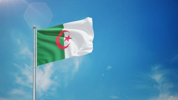 3d Render Algeria Waving in the Wind in Blue Sky, Concepts of Democracy and International Relations