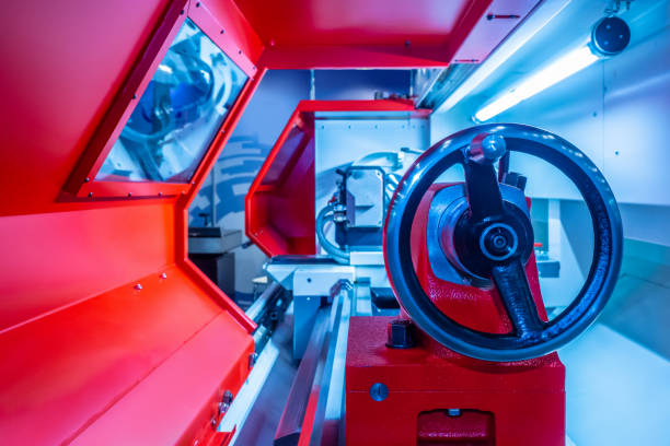 Lathe. Machine for turning blanks. Industrial machine. Turning equipment. Cutting.