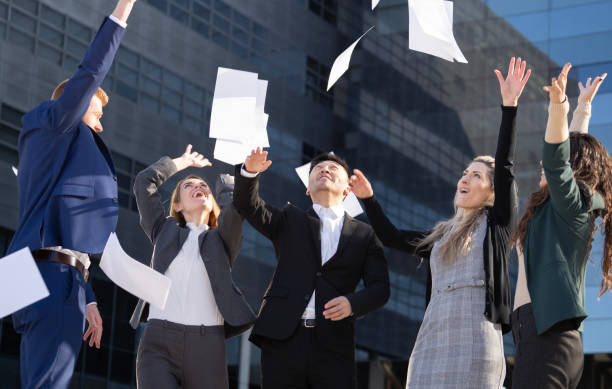istock Successful executive colleagues celebrating their business achievement 2155445230