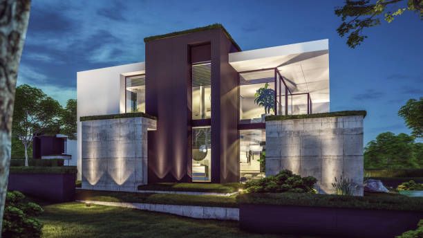 istock 3d rendering of modern house in luxurious style in night 2155446853
