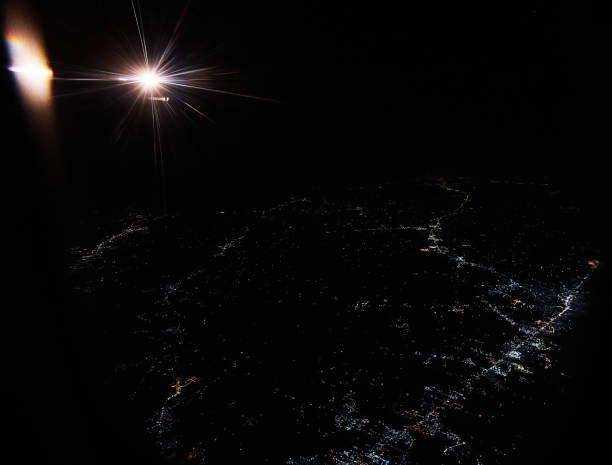 City lights seen from an aeroplane.