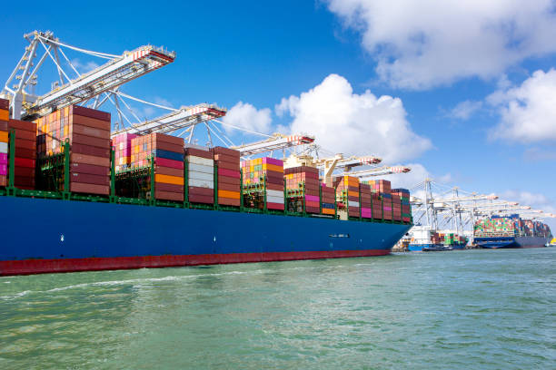 Large gantry cranes and container ships - port of Rotterdam - Maasvlakte.