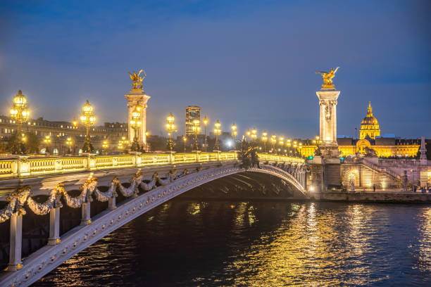 istock Panorama of Alexandre III bridge in Paris at sunset 2155451550