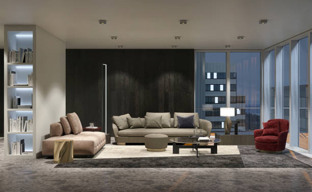 istock Large luxury modern bright interiors Living room mockup illustration 3D rendering image 2155459107
