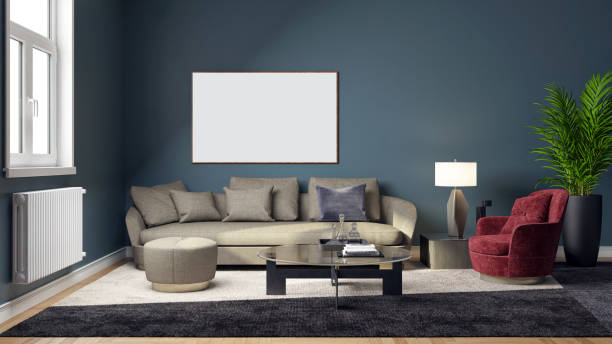 istock Large luxury modern bright interiors Living room mockup illustration 3D rendering image 2155459109