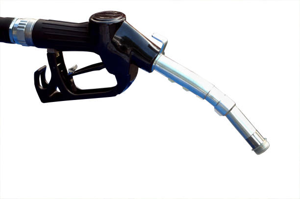 istock Automatic car fuel filling nozzle on a white  background 2155459681