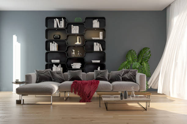 istock Large luxury modern bright interiors Living room mockup illustration 3D rendering image 2155459697