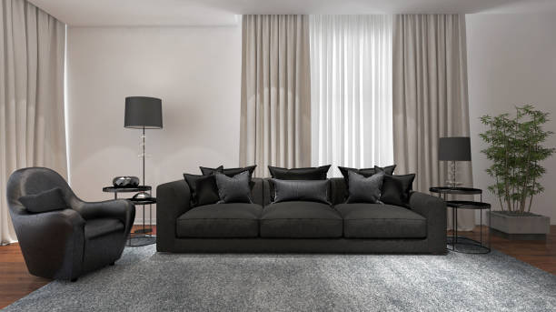 istock Large luxury modern minimal bright interiors room mockup illustration 3D rendering 2155462526