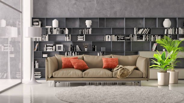 istock Large luxury modern minimal bright interiors room mockup illustration 3D rendering 2155462638