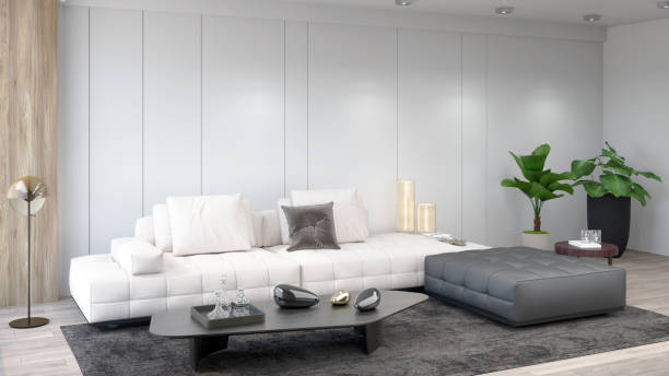 istock Large luxury modern minimal bright interiors room mockup illustration 3D rendering 2155462810