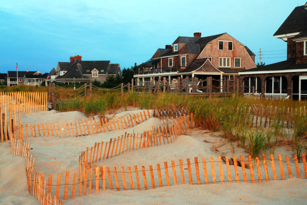 Mantoloking, NJ, USA August 16,  Luxurious beach front summer homes line the dunes along the Jersey Shore in Mantoloking, New Jersey