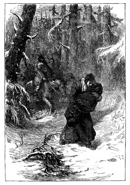istock Mrs. Mary Rowlandson and Her Children Being Held Captive by a Group of Indigenous Americans - 17th Century 2155464635