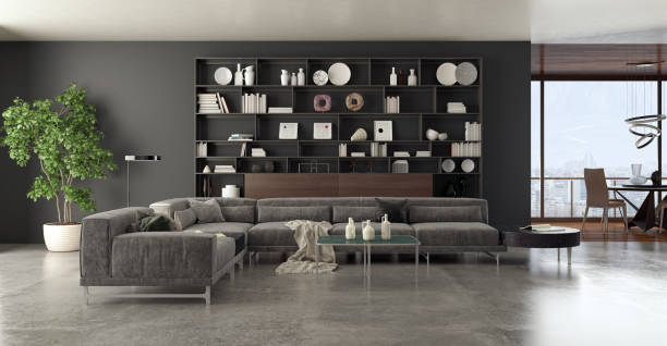istock Large luxury modern bright interiors Living room mockup illustration 3D rendering image 2155471311
