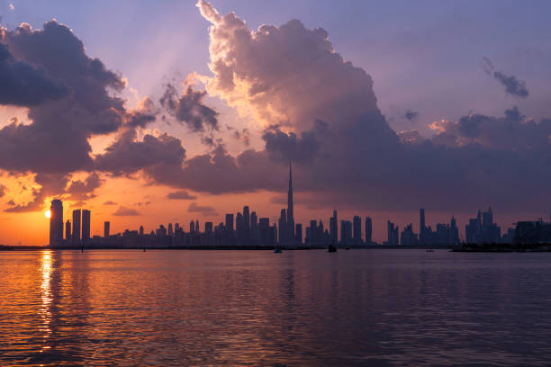istock panoramic sunset view of Dubai Downtown cityline from Dubai Creek harbour 2155471688