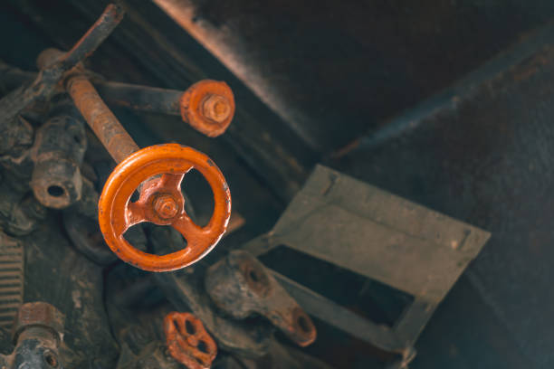 steam valves inside an old steam locomotive