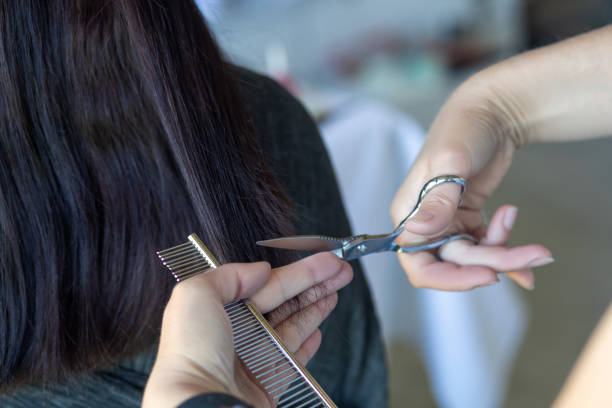 istock Master hairdresser doing hairstyle . 2155474513