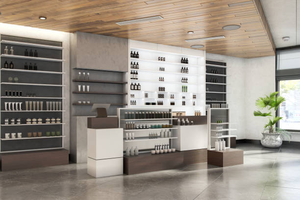 Modern Beauty and Cosmetics Store with Display Shelves