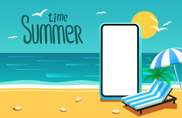 istock Summer time banner phone, season party bar app, tropical fruity. Vector illustration 2155483594