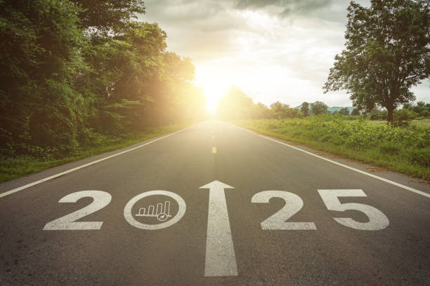 istock 2025 Goal plan action, Business target and growth strategy. Business annual plan and development for achieving goals and success. 2025 written on the road in the middle of asphalt road with at sunset. 2155484085