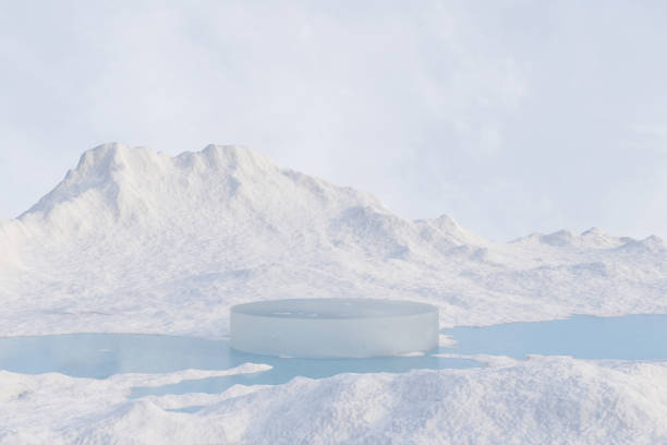 istock 3d render platform and Natural winter background, Ice podium on the glacier, Backdrop ice snow mountain for product stand display, advertising, mockup or etc 2155486093