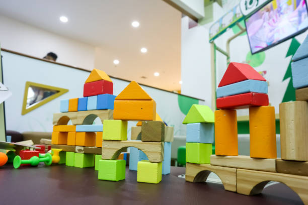 istock Multicolor building wooden block, geometric toys for kid 2155486156
